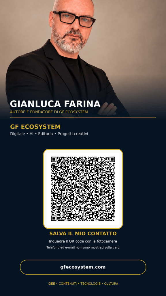 Biglietto da visita digitale di Gianluca Farina con QR code per salvare il contatto